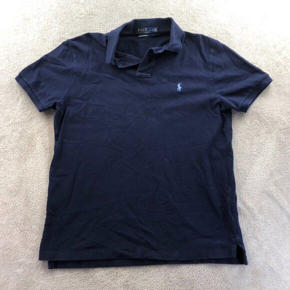 Polo Ralph Lauren Men Polo Shirt Medium Navy Custom Slim Fit Casual Cotton - Picture 14 of 15